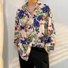 Camisa floral de manga comprida para homens e mulheres, adequada para primavera, outono e verão, estilo coreano, moderna, descolada, nicho, estilo Hong Kong, jaqueta camisa vintage