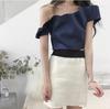 ALEGRE Festivo de Manga Corta para Mujer Diseño Irregular Oblicuo Fuera del Hombro Moda Elegante Cubierto de Carne Top Corto