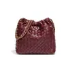 Bolsa de Palha tipo Balde Bolsa de Ombro Versátil Pequena Fresca de Couro Portátil Bolsa Transversal Bolsa de Ombro com Corrente Bolsa tipo Balde