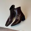 Primer encuentro: Botines elásticos negros de tacón alto grueso, con punta cuadrada, suaves y de corte ajustado para mujer, un nuevo diseño de nicho y elegante, versátiles