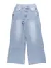 ZT22 Jeans de Calle Sueltos Azul Lavado Jeans con Cremallera y Botón