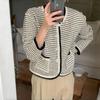 Cardigan de Tricô Elegante Color-Blocking Quente Retrô Coreano Outono 2026 Casaco Curto Suéter Top para Mulheres