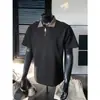 Verão Meio Zíper Gola Lapela Pied-de-Poule Patchwork Manga Curta Masculino 2025 Novo Luxo Simples Meia Manga Camisa Polo Top