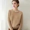 Suéter 100% caxemira pura para mulheres, gola redonda, novo estilo outono e inverno, solto, macio, versátil, blusa básica de tricô em caxemira