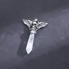 Colgante de Cristal de Piedra Natural, Colgante de Cristal Rosa Amatista, Colgante de Collar Péndulo Hexagonal de Calavera de Cristal Europeo y Americano
