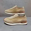 Zapatillas Casuales de Cuero de Vaca Color Albaricoque para Hombre, Transpirables de Verano con Diseño Calado, Estilo Europeo