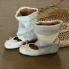 Temporada do Primeiro Encontro~ Bico Redondo Retro Laço Botas de Tornozelo Ballet Femininas Estilo Coreano Botas de Tornozelo Duas Vias Removíveis Botas Amassadas Empilhadas