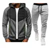 Novo Suéter Casual Masculino com Zíper e Capuz Jaqueta Suéter Conjunto de Cardigã com Costura Masculino