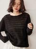 2026 Outono e Inverno Novo Camiseta Básica de Tricô de Cashmere Cor Sólida Gola Redonda Vazado Moda Pulôver Solto Top Feminino
