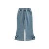 Calça Flare Jeans com Laço para Meninas Wulibu 2026 Nova Coleção Primavera e Outono Calça Casual Fofa Infantil com Pérolas