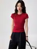 Camiseta Base de Algodón Puro Peinado de 40 Hilos, Cuello Redondo Pequeño, para Mujer, Manga Corta, Nuevo Estilo de Verano, Simple y Versátil, Top Ajustado