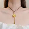 Colar com Pingente de Borla Bússola Oca Oito Tesouros Estilo Chinês Vintage para Mulheres, Colar Longo de Luxo Leve de Alta Qualidade