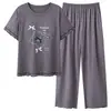 Pijama de Modal para Mulheres Verão Sutiã Embutido Doce Fofo Manga Curta Calça Longa Conjunto para Casa Suporta Dropshipping