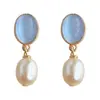 Brincos de Verão Franceses ~ Pedra Olho de Gato Azul Pérola Imitação para Mulheres Design de Nicho Elegante Retrô Brincos Avançados