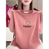 Camiseta de Manga Corta con Estampado de Moda de Marca Tendencia de Este Año para Mujer, Top Casual de Verano con Cuello Redondo, Talla Grande Adelgazante Ropa de Mamá