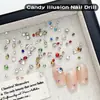 Joyería para Uñas Base Dorada Diamante de Color Punta Diamantada Caja de 12 Compartimentos Tamaño Mixto Decoración de Uñas Destellante Exclusivo para Salón de Uñas