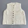 Chaleco de Punto Retro Francés Calado con Botones de Colores para Mujer Otoño Nueva Llegada Ropa Exterior Capa para Superponer Diseño de Tanque Superior