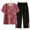 Conjunto de Duas Peças de Verão com Manga Curta para Mães de Meia-Idade e Idosas, Camisetas, Fatos Femininos da Moda