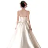 Vestido de Casamento Leve Cetim Sem Alças Elegante Francês Costas Abertas Vestido de Noite Estilo de Rua Fotografia de Viagem Sessão de Fotos Exame de Arte Apresentação Vestido de Banquete
