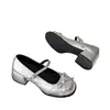 Zapatos Mary Jane de cuero estilo francés para mujer, nuevo modelo de verano 2026, zapatos de una sola tira estilo hada poco profundos con lazo y tacón grueso