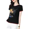 Camiseta de Manga Corta para Mujer Camiseta Interior de Algodón 2021 Nueva Tops para Mujer de Mediana Edad Talla Grande Suelta Cubre Vientre Camisa de Media Manga Trendy
