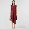 Vestido estilo japonés Issey Miyake de alta gama, elegante y estiloso para primavera y verano, corte holgado, fruncido irregular en la cintura, adelgazante, moderno, rejuvenecedor, vestido de longitud media