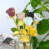 Adornos de Flor de Rosa de Cristal Natural Regalo de San Valentín Manualidades de Cristal Adornos de Escritorio para el Hogar Flores de Rosa Doradas