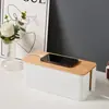 Caixa de Fios Criativa Simples para Mesa com Tampa de Madeira de Bambu Caixa de Fios Placa de Patch Caixa de Armazenamento Caixa de Armazenamento para Fios e Carregadores