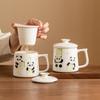 Taza de Té Mahjong Panda Pintada a Mano por el Fabricante, Taza de Oficina de Alta Gama, Taza de Cerámica, Taza con Separador de Té y Agua con Forro