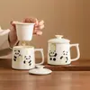Caneca de Chá Panda Mahjong Pintada à Mão de Fábrica, Caneca de Escritório de Alto Padrão, Caneca de Cerâmica com Separador de Água e Chá com Liner