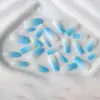 Manicura Más Vendida Transfronteriza 24 Piezas Moda Europea y Americana Estilo Sexy Gradiente Azul Cuadrado Largo Uñas Portátiles Venta al por Mayor