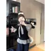 Camiseta de Manga Larga con Retazos Falsa de Dos Piezas Talla Grande para Mujer Otoño Delgado Capa Interior Top