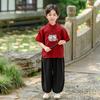 Novo Traje Han Dinastia Manga Curta Melhorado Estilo Chinês Infantil Meninos Verão 2025 Fino Estilo Nacional Traje Antigo Meninas Traje de Um Ano
