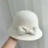 Chapéu de Lã com Laço Outono Inverno Chapéu de Bacia Celebridade da Internet Elegante Simples Aba Pequena Chapéu de Pescador Elegante para Eventos Sociais Chapéu de Balde