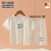 Novo Pijama de Algodão Puro Infantil de Verão, Roupas de Casa para Meninos com Manga Curta e Calça Capricho, Pode Ser Usado Fora, Conjunto de Roupas para Bebê com Ar Condicionado