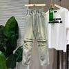 Pantalones vaqueros rectos de verano para hombre, estilo americano, estilo antiguo, con rodillas rotas, pantalones finos recortados, pantalones de mendigo de edición estrecha