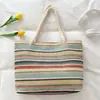 Bolso Tejido de Paja de Gran Capacidad 2026 Verano Nuevo Estilo Bolso de Mano Tejido para Playa Bolso Tote Casual Rayado de Colores