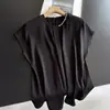 2026 Seda Nova Cor Sólida Verão Fina Sem Mangas Camiseta com Mangas Volantes Bordadas Top Atacado H15FT26963