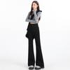 Atacado do Fabricante Jeans Preto de Cintura Alta Ligeiramente Evasê para Mulheres no Outono e Inverno, Calças Bootcut Slim Fit Que Fazem as Pernas Parecerem Mais Longas e Têm um Visual Desgastado