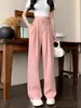 Talla extra 2024 Verano Pantalones de Pierna Ancha Diseño de Sentido para Mujer Versión Estrecha Sentido de la Dosis Cintura Alta Adelgazantes Casuales Pantalones Rectos