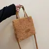 Kit de materiais DIY para bolsa tote de fio de fleece de coral feita à mão, bolsa quadrada pequena para ombro ou transversal auto-fabricada com padrão de grade