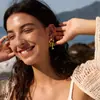 Elegantes Pendientes de Titanio Acero Martillado, Pendientes de Gama Alta de Nicho, Accesorios de Playa, Joyería Transfronteriza de Acero Inoxidable Estilo Vacacional para Mujeres