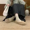 Zapatos de Felpa y Piel Color Blanco Roto para Mujer, Nuevos 2025 Otoño e Invierno Zapatos Planos Estilo Ballet con Lazo, Zapatos de Algodón Peludo