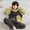 Ropa de Dormir de Invierno para Niños de Comercio Exterior, Acolchada con Forro Polar de Terciopelo Coral, Trajes de Dibujos Animados para Niños, Ropa para Casa Linda con Capucha para Niños