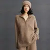 Cachorro Mujer Solapa Giro Media Cremallera Casual Holgado Retro Versátil Tejido de Cachemira Otoño e Invierno Nuevo Tejido