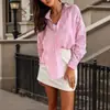 Comércio exterior transfronteiriço Amazon europeu e americano outono/inverno 2026 nova jaqueta cardigã de manga comprida camisa listrada feminina rosa feminino