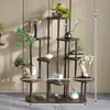 Suporte de Flores de Madeira Maciça e Ferro Layout de Sala de Estar Escada de Chão Multicamadas Rack de Armazenamento para Suculentas Varanda Suporte para Vasos de Flores