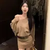 Vestido Suéter de Tricô Coreano com Manga Morcego Ol Off-Shoulder para Mulheres, Estilo Petite de Primavera, Vestido Bodycon Estiloso para Boate