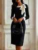 Vestido de Trabajo Elegante Estilo Diosa con Lazo para Cubrir la Cadera en Color Contrastante para Mujer, Nuevo Estilo Profesional, Amazon Europeo y Americano 2025