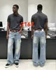 Jeans de trabajo vintage lavados y desgastados de múltiples bolsillos de moda para hombre marca suelta recta cintura elástica cordón pantalones
